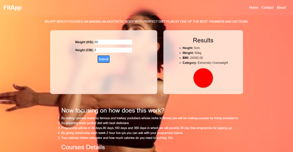 FitApp Project using Html, CSS, JavaScript