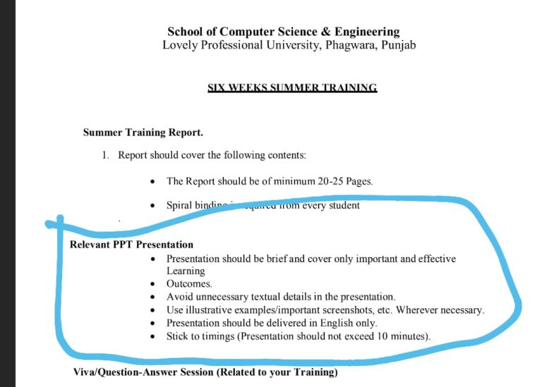 Six Weeks Summer Training Report Format 2022